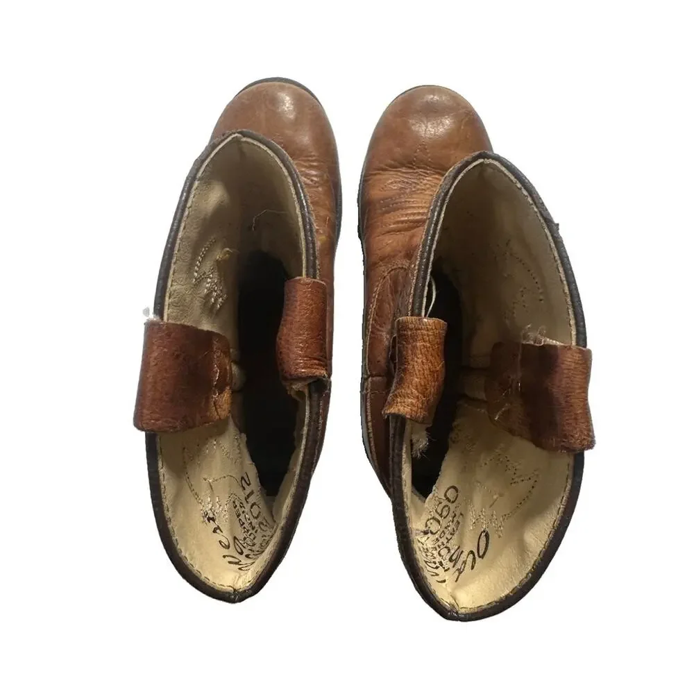 Old West Toddler Cowboy Boots Brown Leather Western Round Toe Size 9 Approx